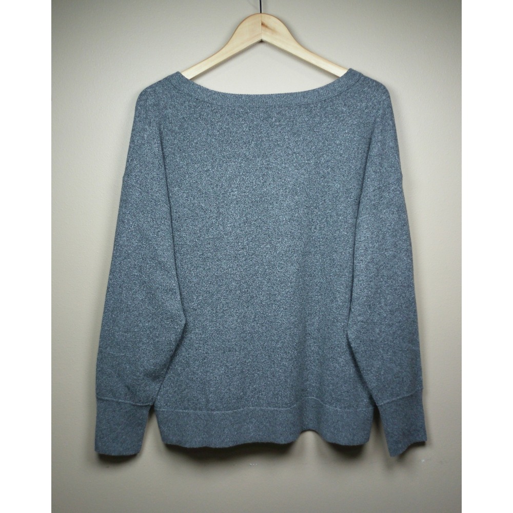 Lucky Brand Grey V-Neck Oversized Knit Sweater Heathered Charcoal Pullover L - Picture 3 of 11